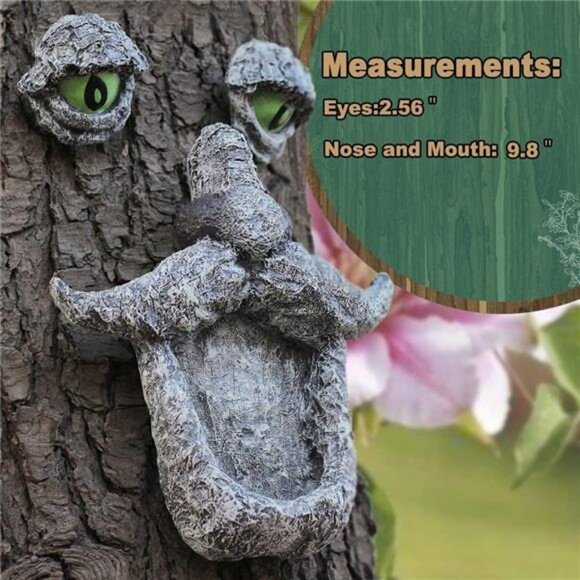 Tree Faces Bird Feeder,Tree Faces Decor Outdoor,Old Man with Glowing Eyes in - Picture 2 of 7